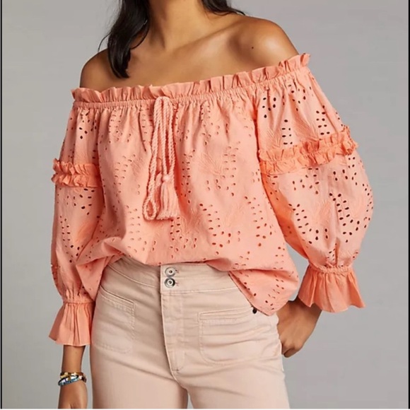 Anthropologie Jane Eyelet Lace Off-The-Shoulder Blouse - Picture 1 of 10